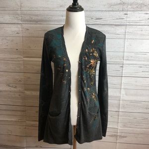 Miss Me  Embellished Cardigan Knit in Gray V-Neck